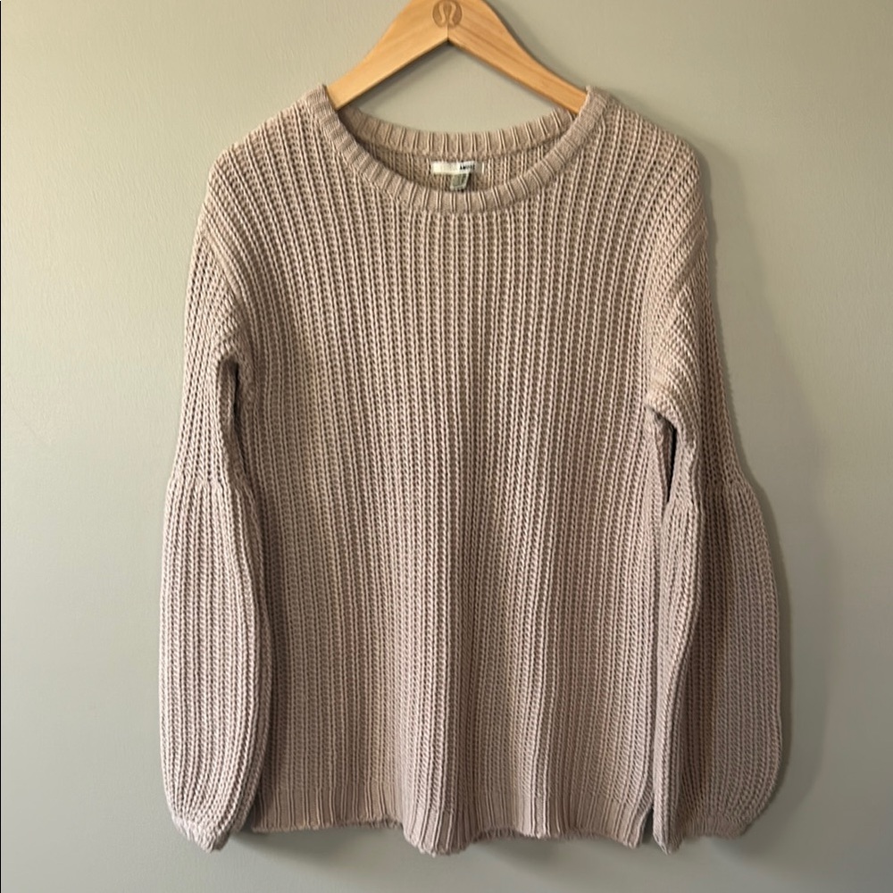 Amuse Society Braxton Blouson Sleeves Sweater Chunky Knit Beige/Tan Neutral‎ XS